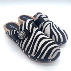 Kate Cate Allegra Zebra Pony Hair Animal Print Boho Western Clogs Shoes  37 6.5